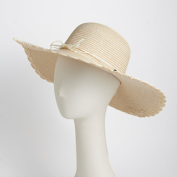 Sun Hat Gaby Woven Scalloped Wide Brim | Ivory
