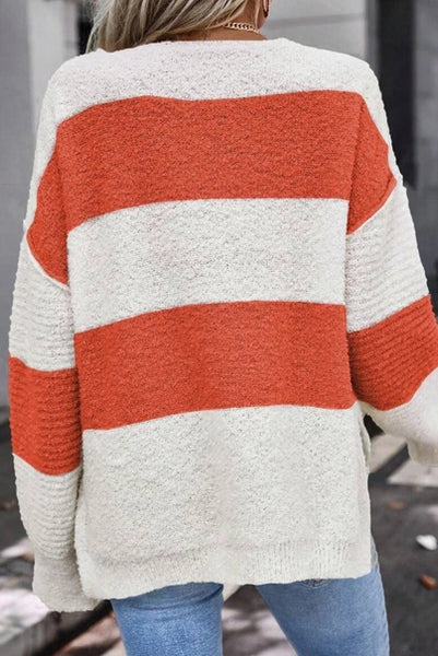 Isabelle Drop Shoulder Sweater (Orange Striped)