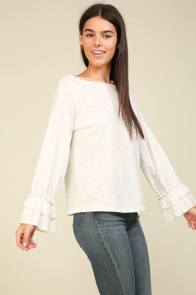 Ruffle Cuff Long Sleeve Top | Ivory