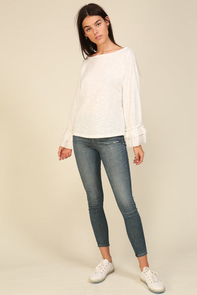 Ruffle Cuff Long Sleeve Top | Ivory