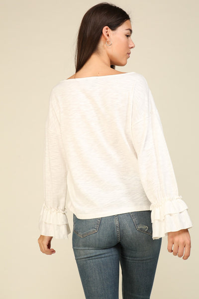 Ruffle Cuff Long Sleeve Top | Ivory