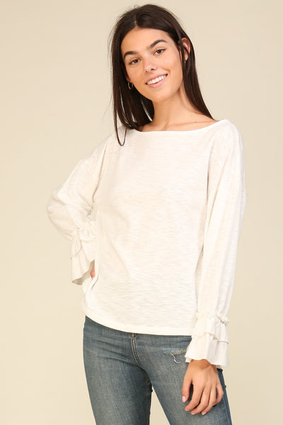 Ruffle Cuff Long Sleeve Top | Ivory