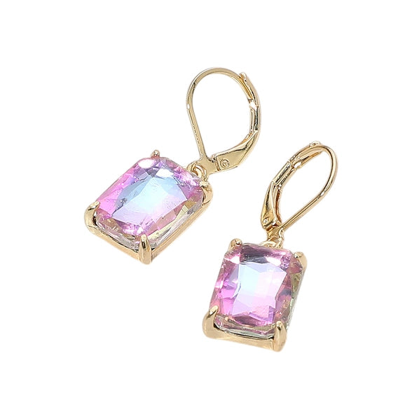 Rectangular Glass Stone Drop Dangle Earrings | Lavender