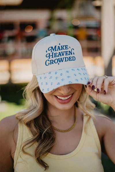 Make Heaven Crowded Vintage Trucker Hats Grad Gifts | Light Blue Floral