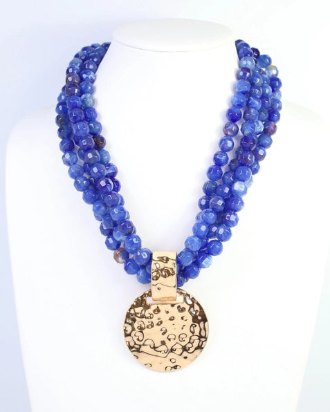 Larissa Beaded Necklace with Pendant | Royal Blue