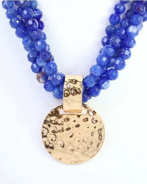 Larissa Beaded Necklace with Pendant | Royal Blue