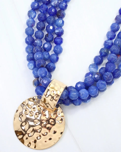 Larissa Beaded Necklace with Pendant | Royal Blue