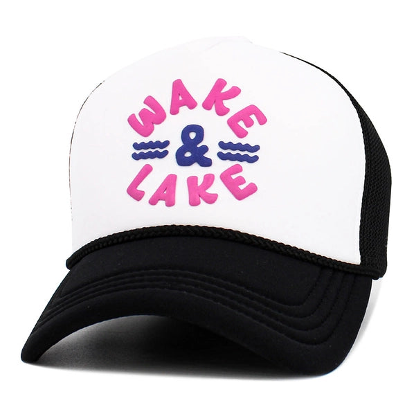 Wake Lake Mesh Back Trucker Hat | Black, White