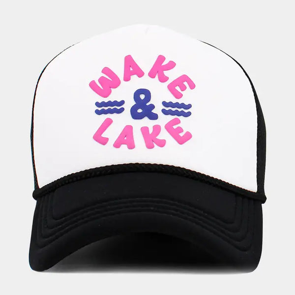 Wake Lake Mesh Back Trucker Hat | Black, White