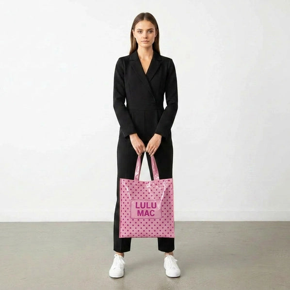 Lulu Mac Reusable Tote| Light Pink Hot Pink Dots