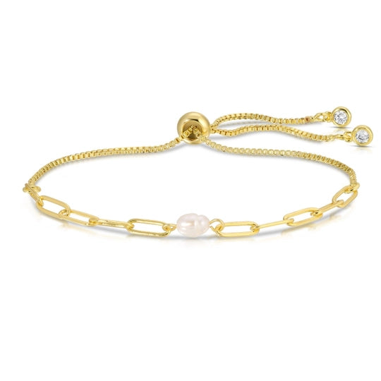 Delicate Link Chain with Pearl Pulley Bracelet