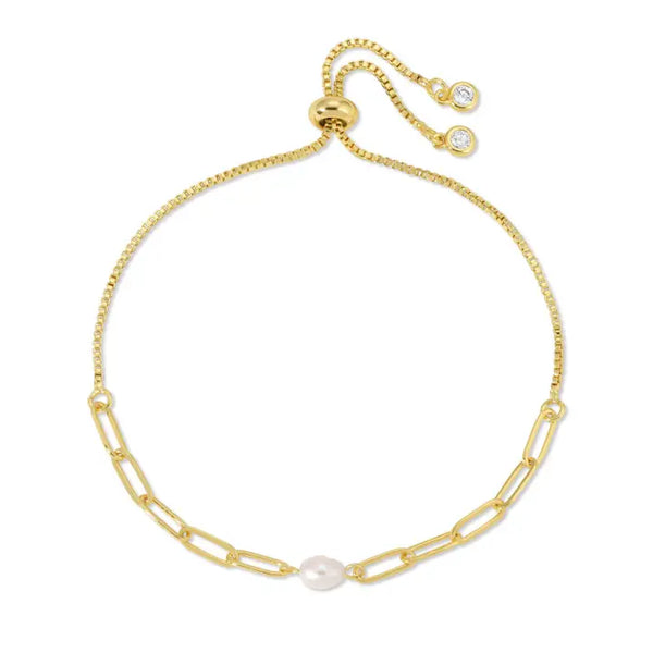 Delicate Link Chain with Pearl Pulley Bracelet