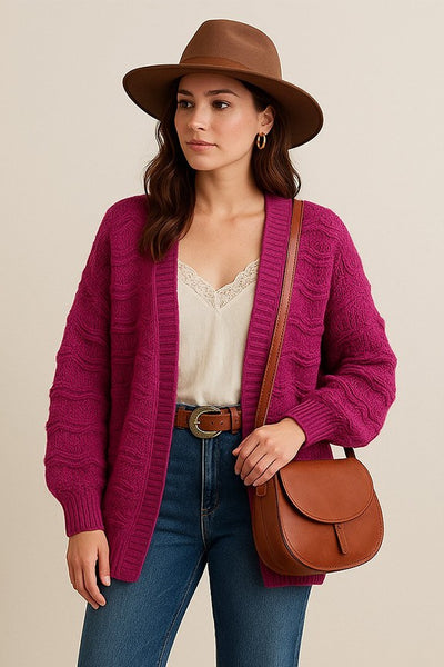 Golden Harvest Chunky Knit Cardigan | Magenta