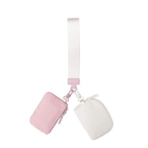 Nylon Dual Pouch Wristlet Wallet| Pink and Ivory