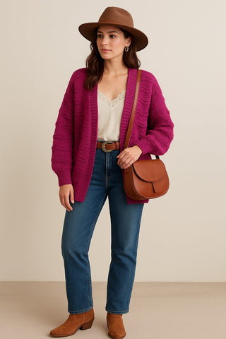 Golden Harvest Chunky Knit Cardigan | Magenta