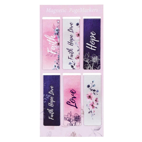 Magnetic Bookmark Floral Watercolor Set Faith, Hope, Love