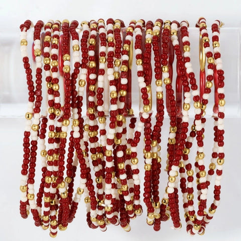 2mm Stretch Beaded Game Day Bracelets| Maroon/White