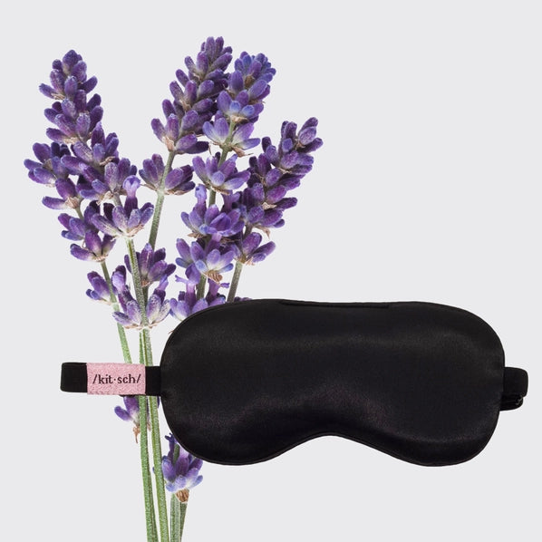 The Lavender Weighted Satin Eye Mask-Black