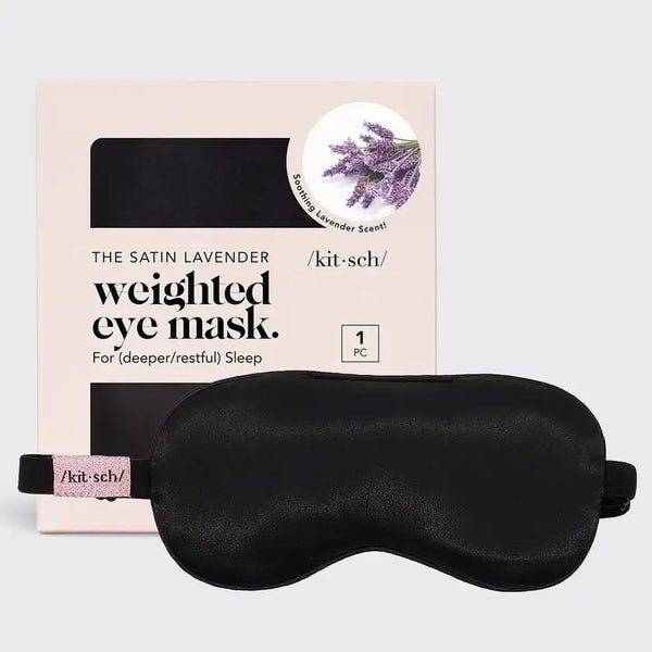 The Lavender Weighted Satin Eye Mask-Black