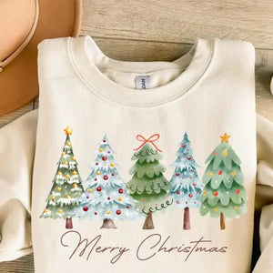 Merry Christmas Trees Sweatshirt | Sand