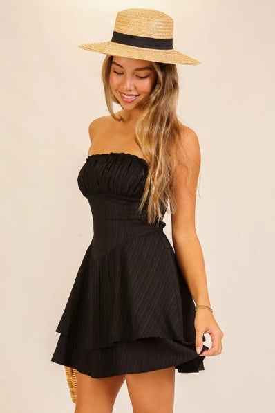Strapless Tiered Mini Dress | Black