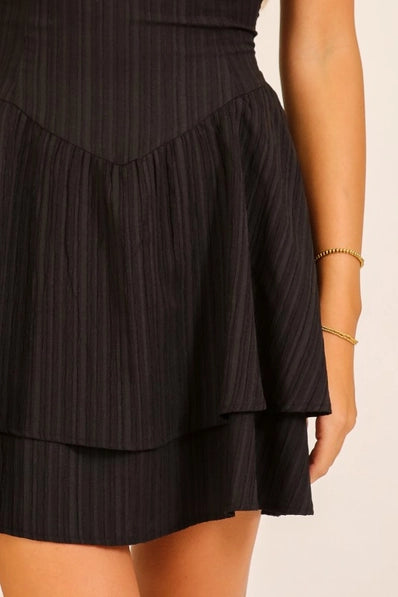 Strapless Tiered Mini Dress | Black