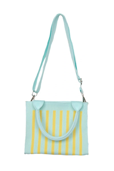Mint Striped Structured Mini Tote Bags | Mint/Yellow