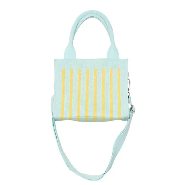 Mint Striped Structured Mini Tote Bags | Mint/Yellow