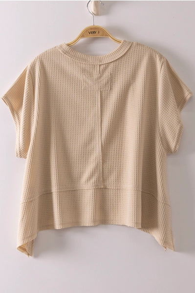 Flared Hem Waffle Knit Casual Top | MOCHA