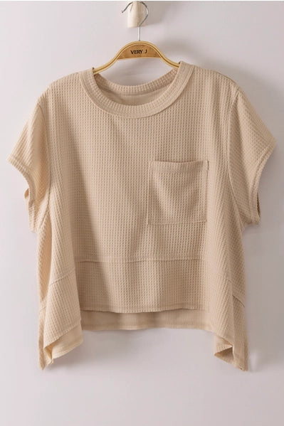 Flared Hem Waffle Knit Casual Top | MOCHA