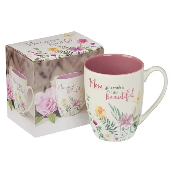 Purple/White Floral Mom You Make Life Beautiful Mug