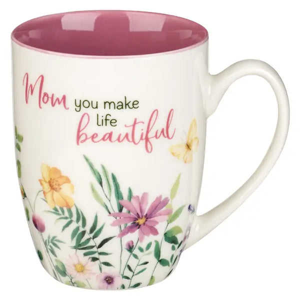 Purple/White Floral Mom You Make Life Beautiful Mug