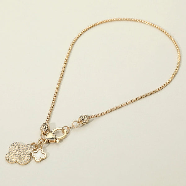 Stone Paved Mother of Pearl Quatrefoil Pendants Necklace | Gold