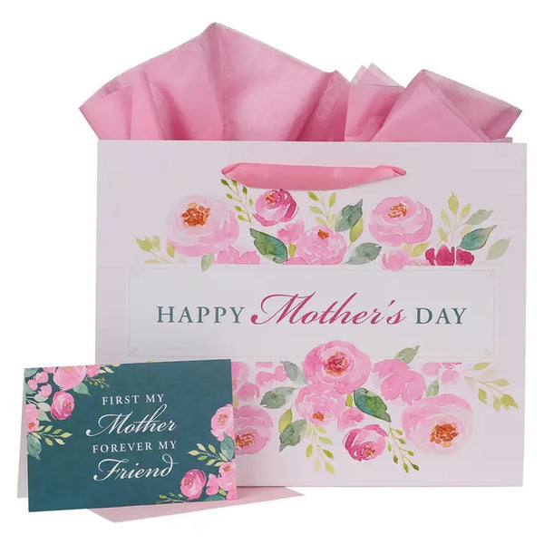 Pink/Teal Landscape Happy Mother's Day-Large Gift Bag w/ Card