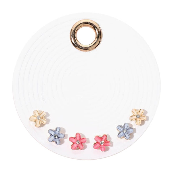 3Pairs - Mini Floral Stud Earring Set  Gold,Multi