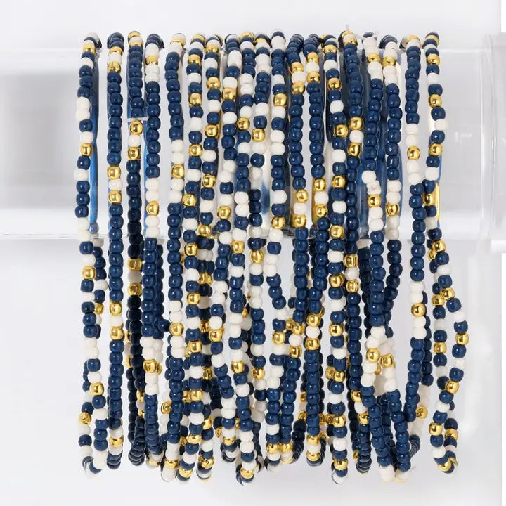 2mm Stretch Beaded Game Day Bracelets| Navy/White