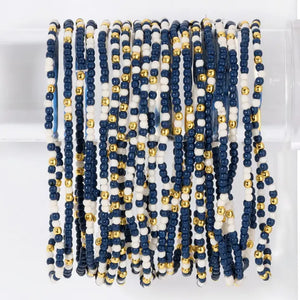 2mm Stretch Beaded Game Day Bracelets| Navy/White