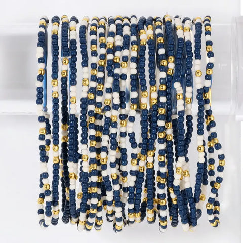 2mm Stretch Beaded Game Day Bracelets| Navy/White