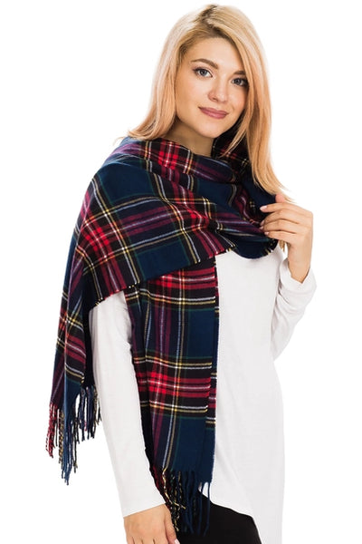 Faux Cashmere Wrap Scarf | Navy Blue
