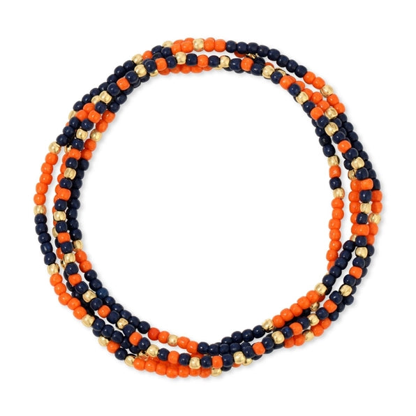 2mm Stretch Beaded Game Day Bracelets| Navy/Orange