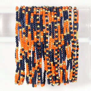 2mm Stretch Beaded Game Day Bracelets| Navy/Orange