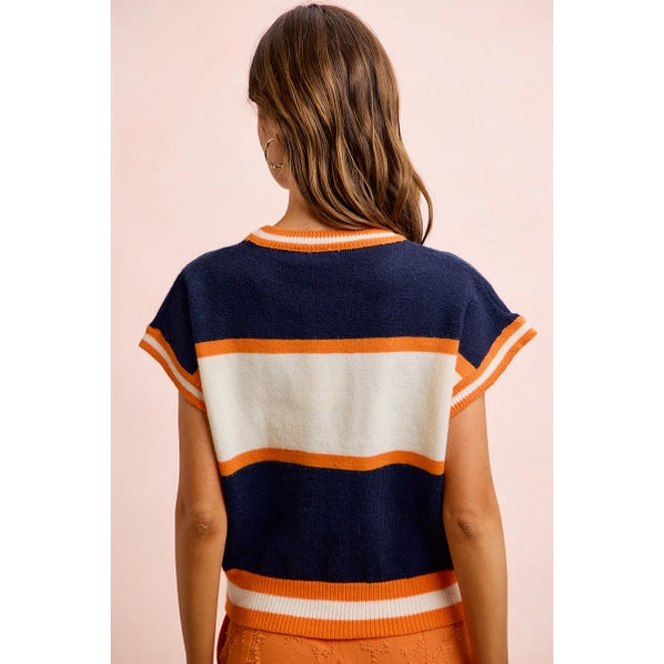 Gameday Theme Colorblock Realxed Fit Knit Top | Navy\Orange
