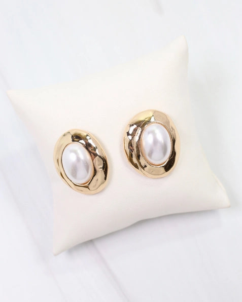 Newberg Oval Pearl Post Earring Gold |Gold