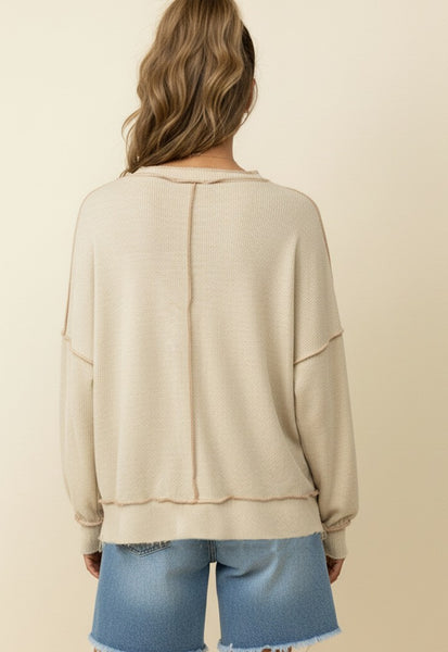 Triangle Detail Oversized Long Sleeve Top | Oatmeal