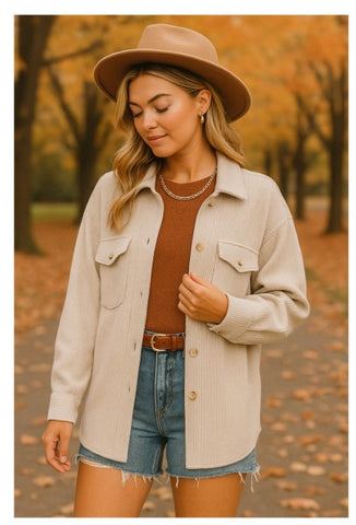 Cozy Brushed Waffle Oversized Shacket | Oatmeal