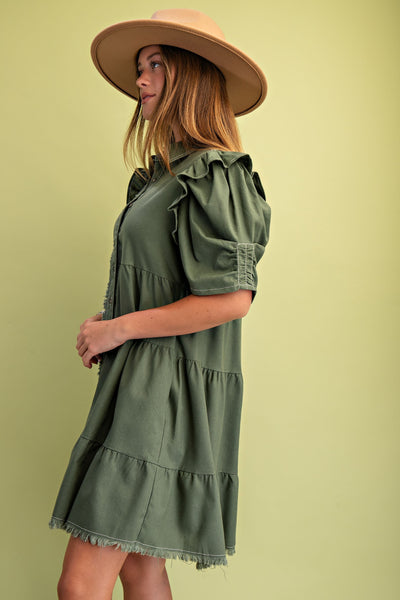 Linen Button Up Shirt Dress | Olive