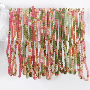 2mm Stretch Seed Beed Bracelets| Pink/Peach/Green