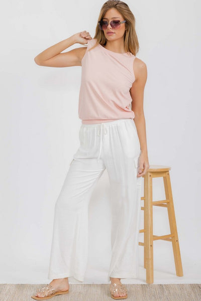 Ribbed Crew Neck Loose Fit Tank |Peach