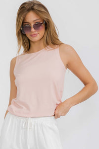 Ribbed Crew Neck Loose Fit Tank |Peach