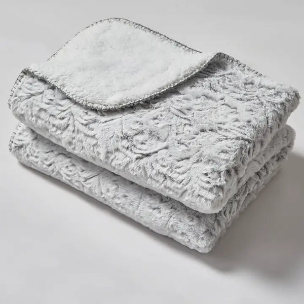 "Pewter Baroque" Faux Fur Plush Throw Blanket - 50"x70"